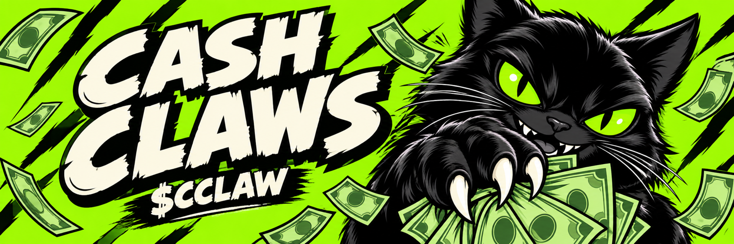 Cash Claws promotional banner featuring the cash-loving cat and CCLAW branding